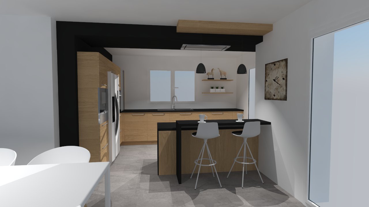 Cuisine moderne bois et noir style soft industriel