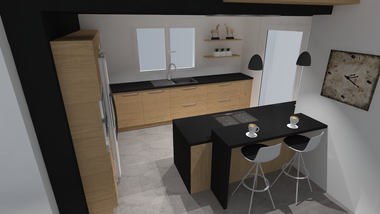 Cuisine moderne bois et noir style soft industriel