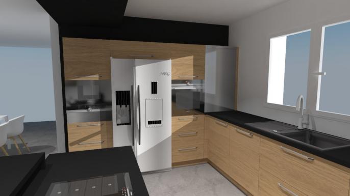 Idee Deco Chambre Bebe Ourson : cuisine plaquée bois avec plan de travail noir cette cuisine dispose Idee Deco Chambre Bebe Ourson : cuisine plaquée bois avec plan de travail noir cette cuisine dispose