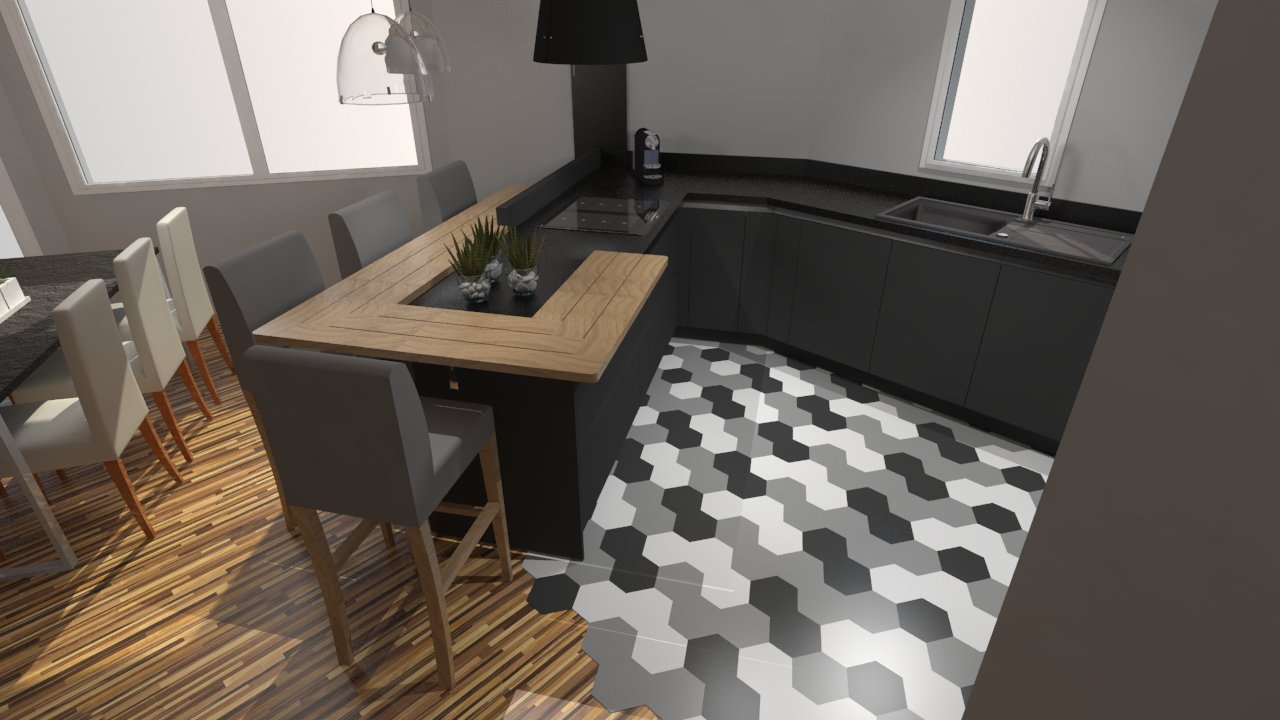 Cuisine moderne gris anthracite mat et bois massif