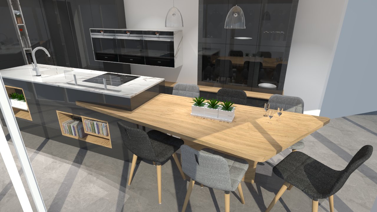 Cuisine moderne avec îlot phénix gris anthracite et bois