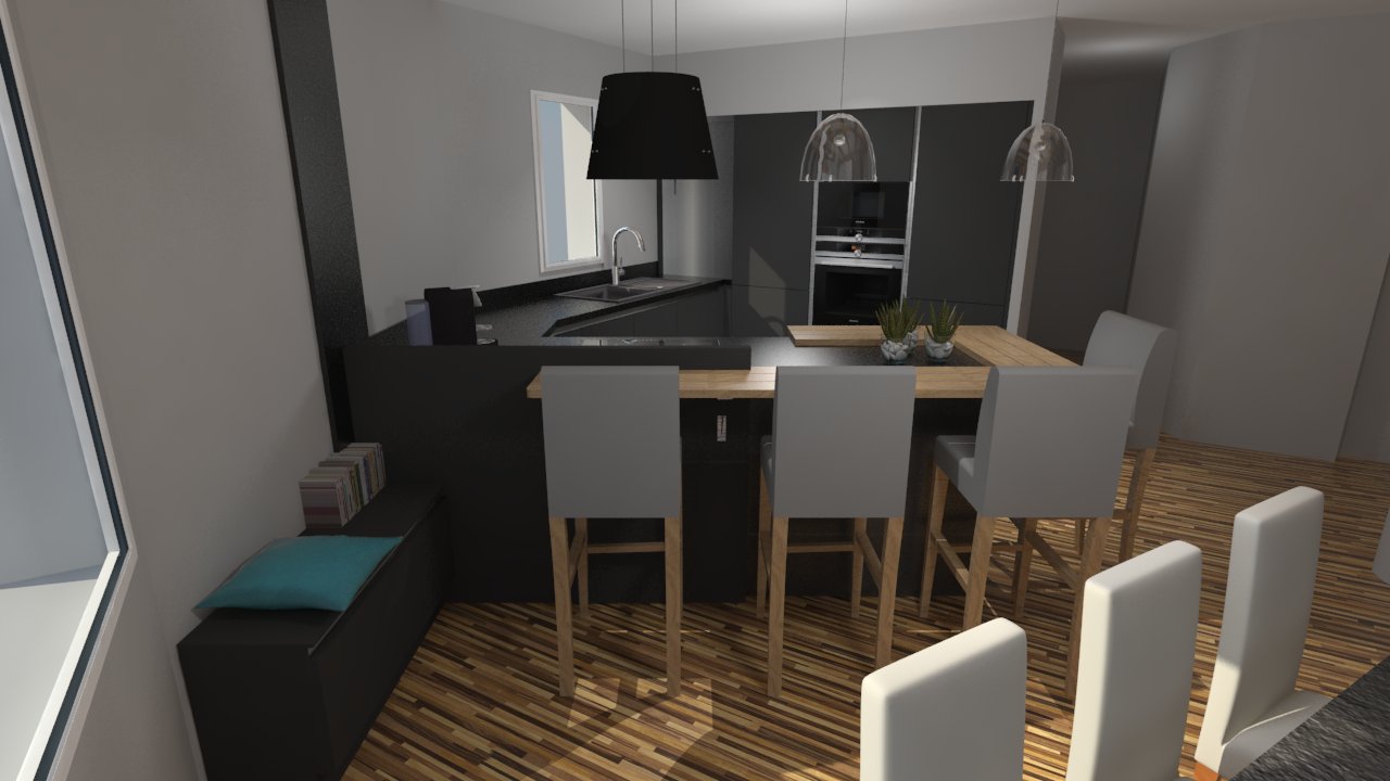 Cuisine moderne gris anthracite mat et bois massif