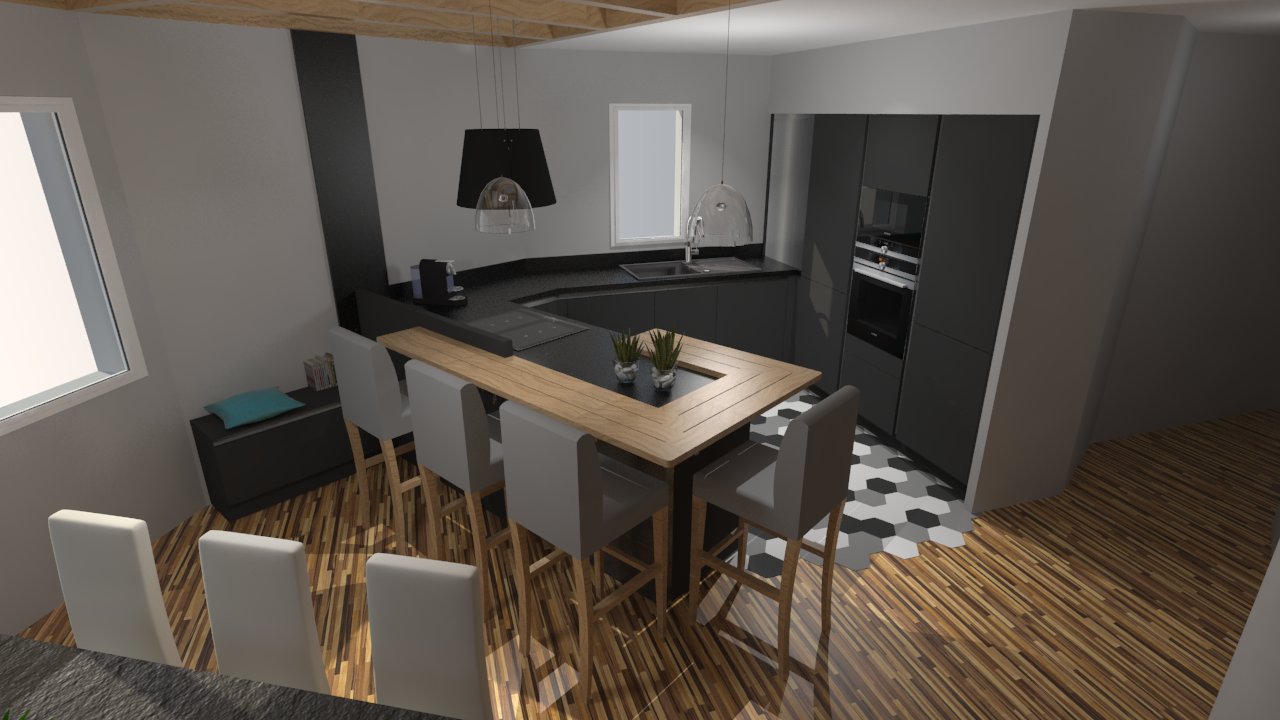 Cuisine moderne gris anthracite mat et bois massif