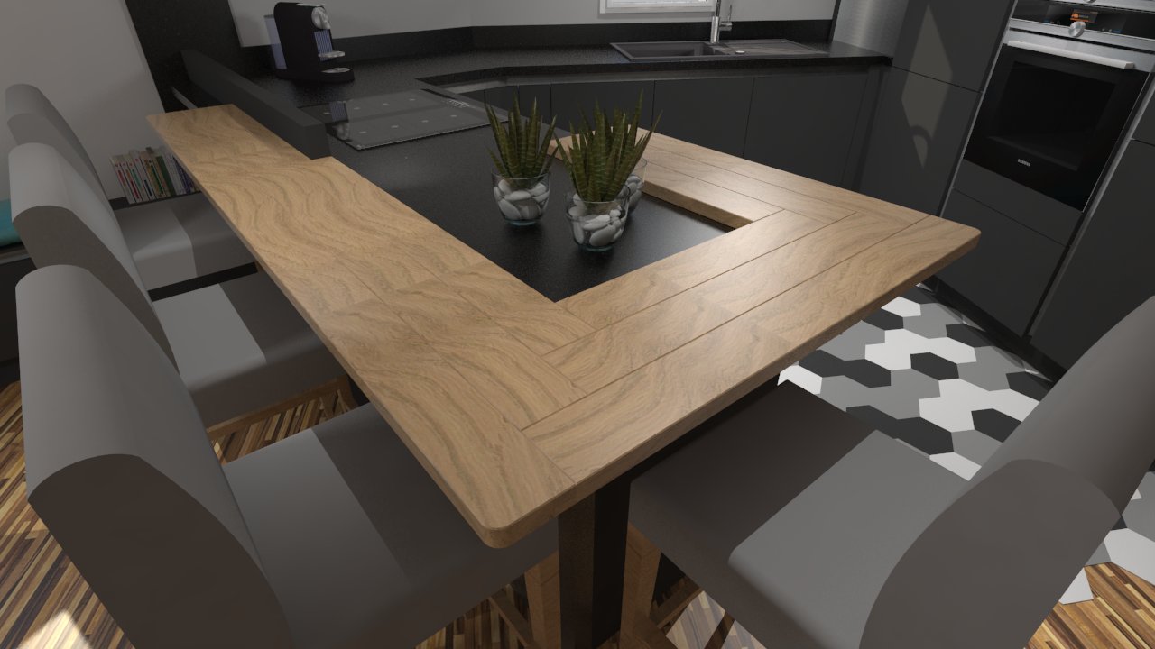 Cuisine moderne gris anthracite mat et bois massif