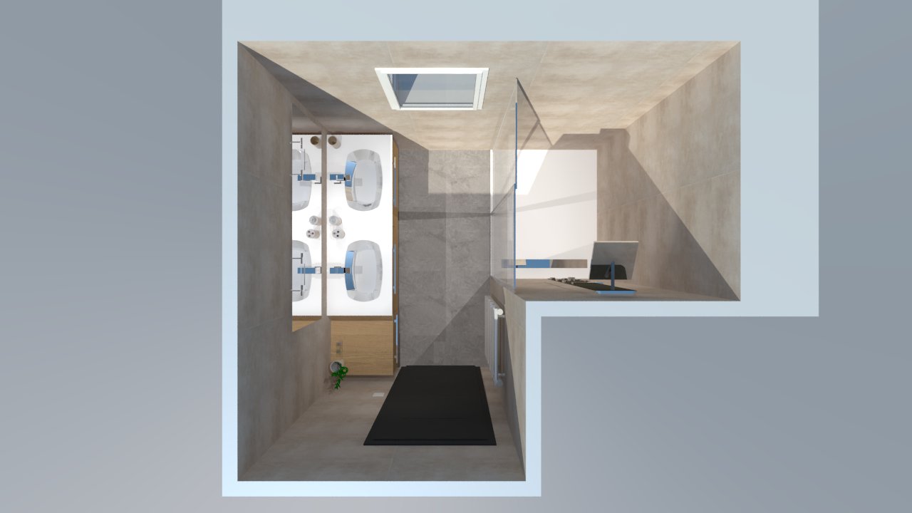 Salle de bain bois beige blanc gris avec douche italienne