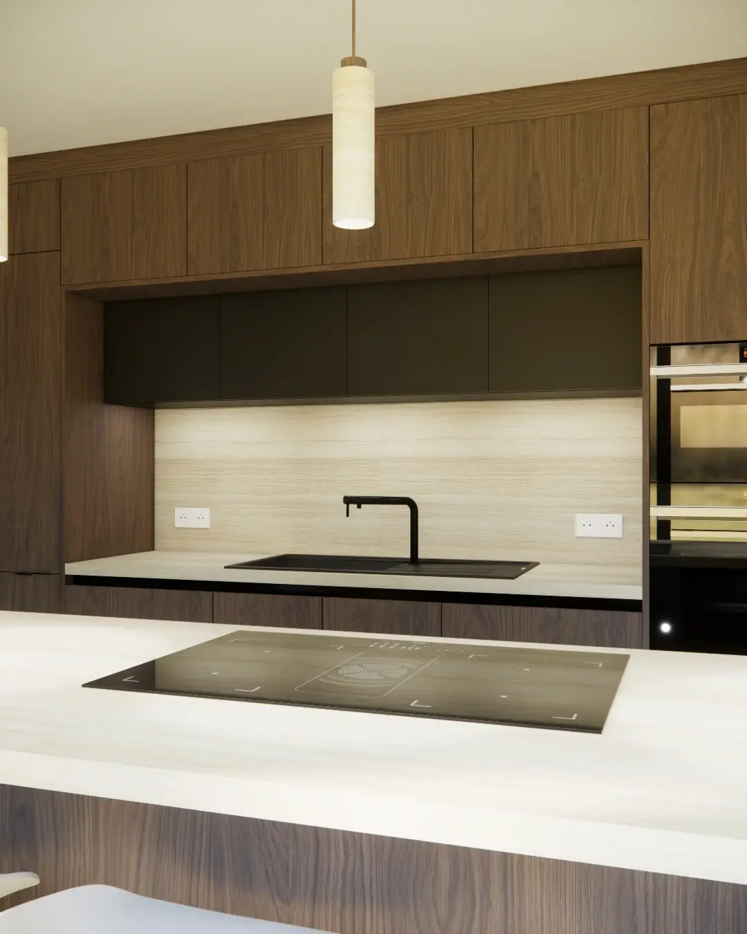 Cuisine design avec ilot facades bois