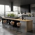 Cuisine design avec ilot gris anthracite et bois sans poignees