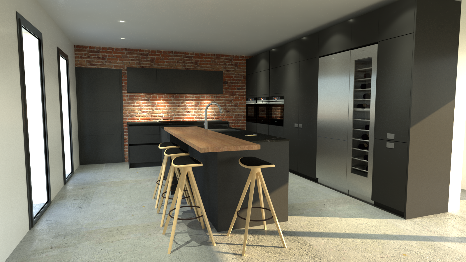 Cuisine ilot anthracite et bois design 1