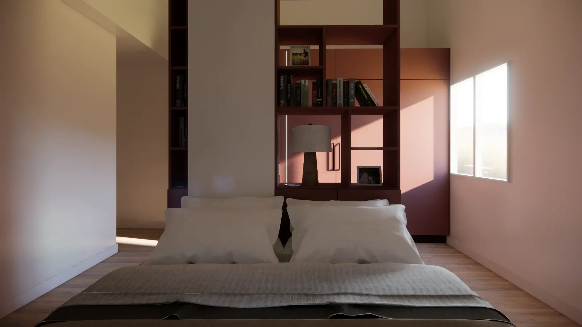 Chambre avec lit rouge
