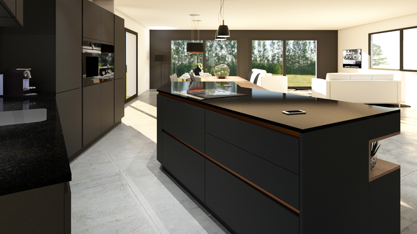 Cuisine Gris Anthracite Bois Et Cuivre Avec îlot Design